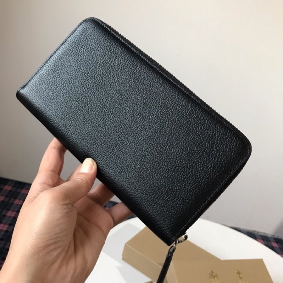 Replica Burberry Men Grainy Leather Ziparound Wallet  Black