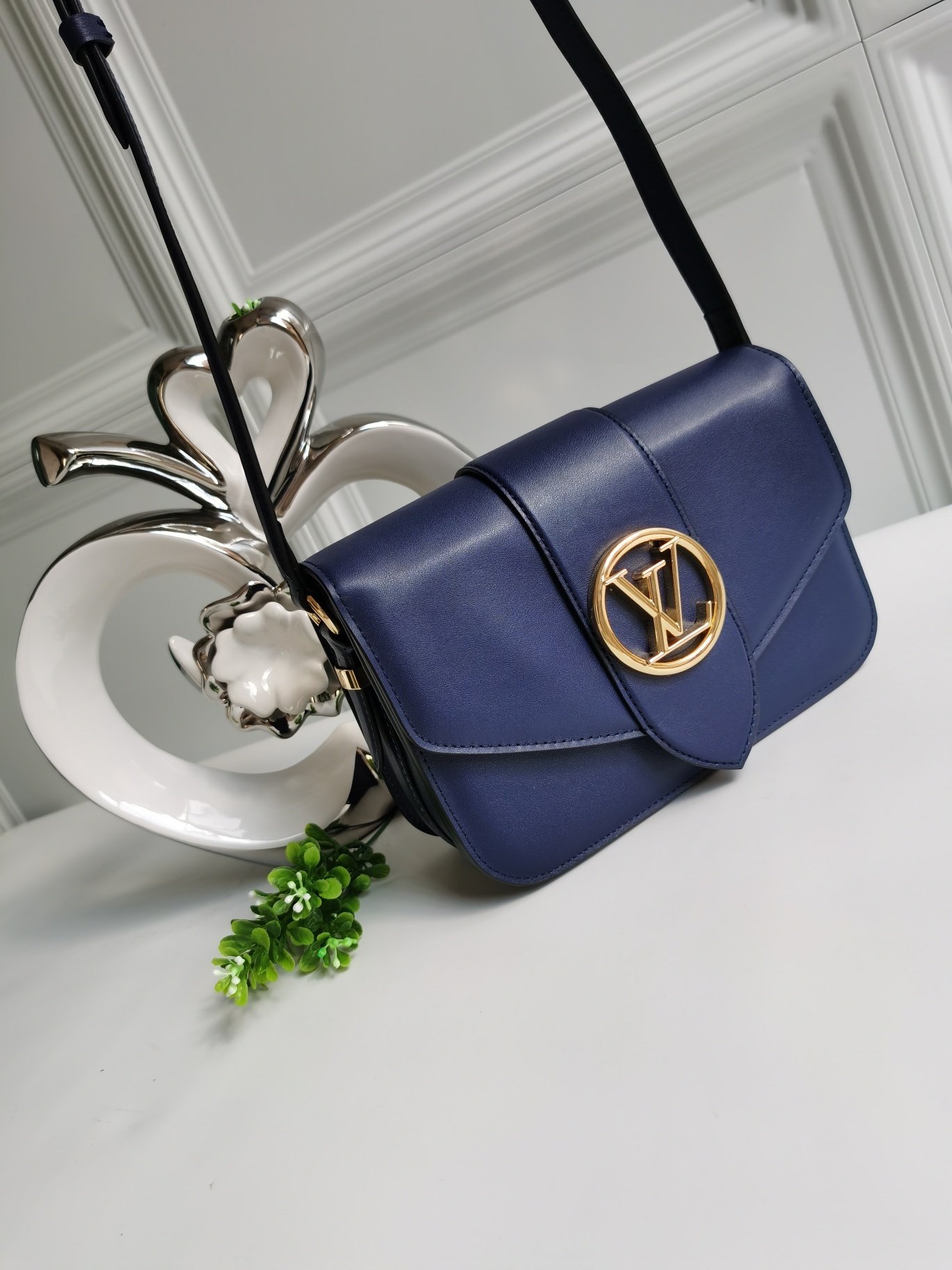 NEW Replica Louis Vuitton Pont 9 Handbag Smooth Leather Dark Blue